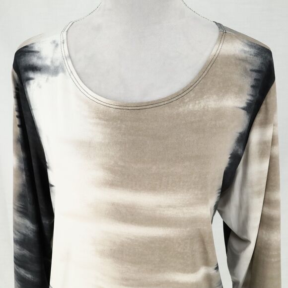 Clara Sun Woo Top Womens XL Beige Ivory Black Stretch Knit Ombre Blouse - Picture 7 of 13